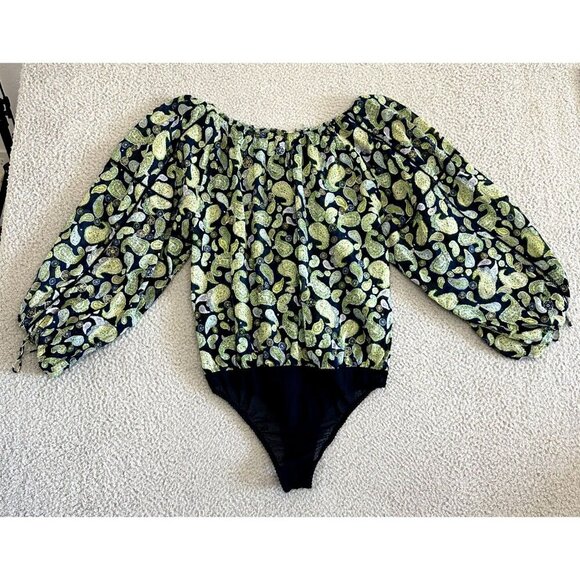 Free People Intimately Bodysuit Sundown Paisley Long Sleeve Green Blue Oversized - Picture 3 of 14